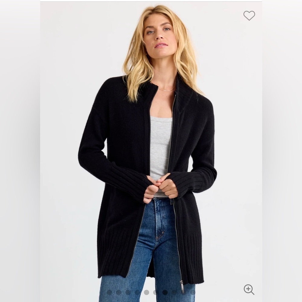 Pura Cashmere Womens Zip Cardigan Black XL 100% Cashmere Minimalist‎ Classic